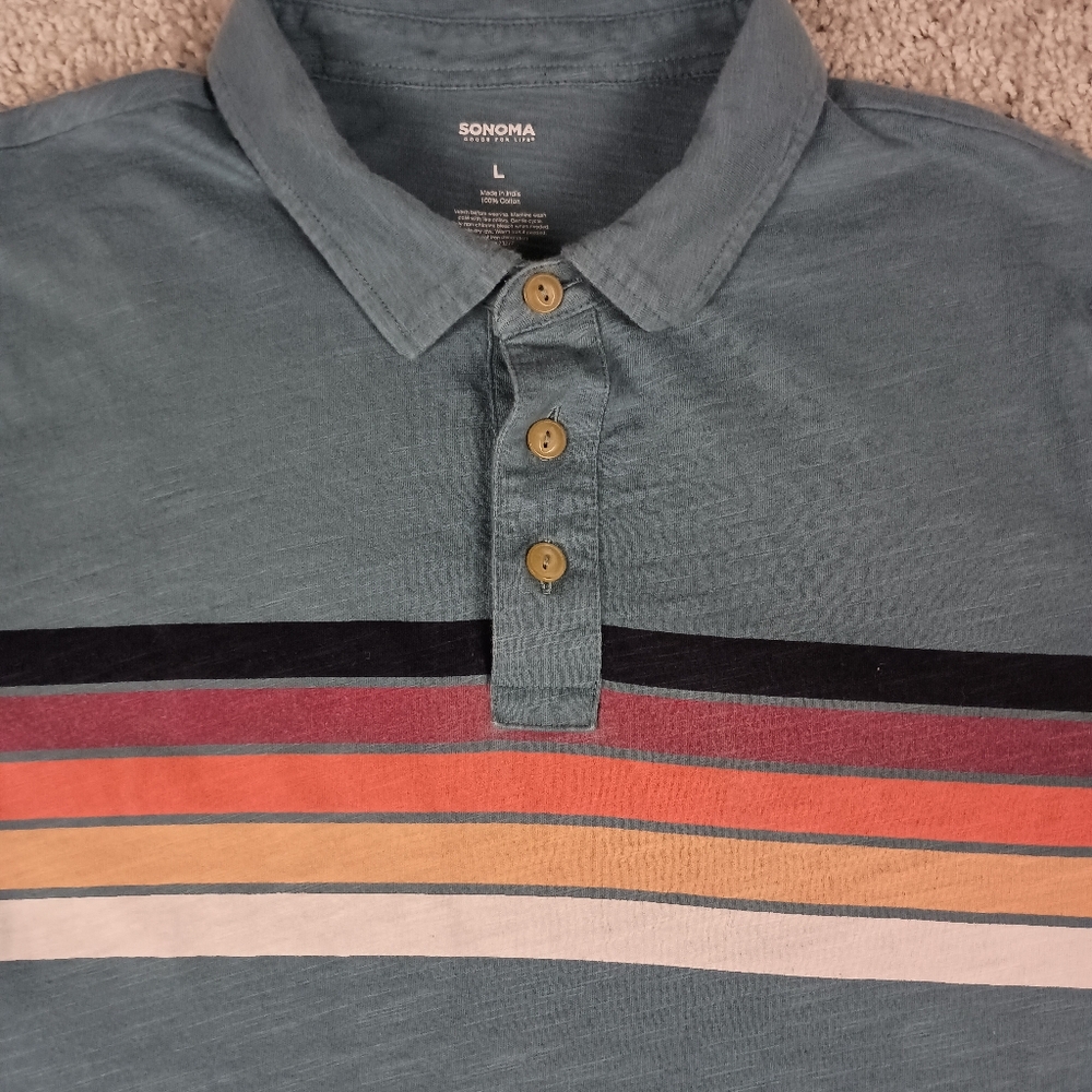 Sonoma Goods For Life Large Retro Striped‎ Mens Polo Shirt - Picture 4 of 8